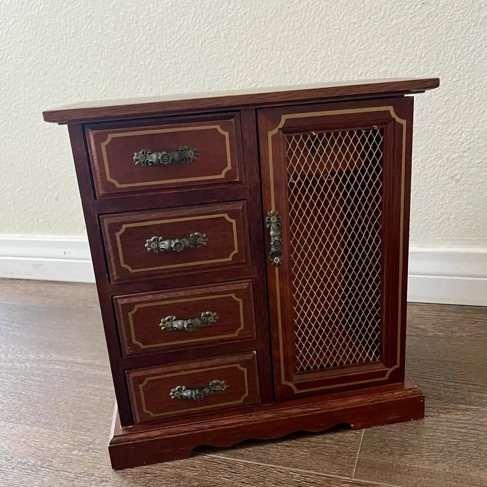 Wooden Jewelry Box with Side Cabinet and Four Drawers 6/9/10 Inches